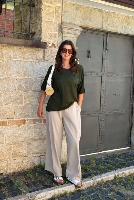 ONE COLOR FRONT POCKET WOMAN T-SHIRT GREEN/JESHILE - 1