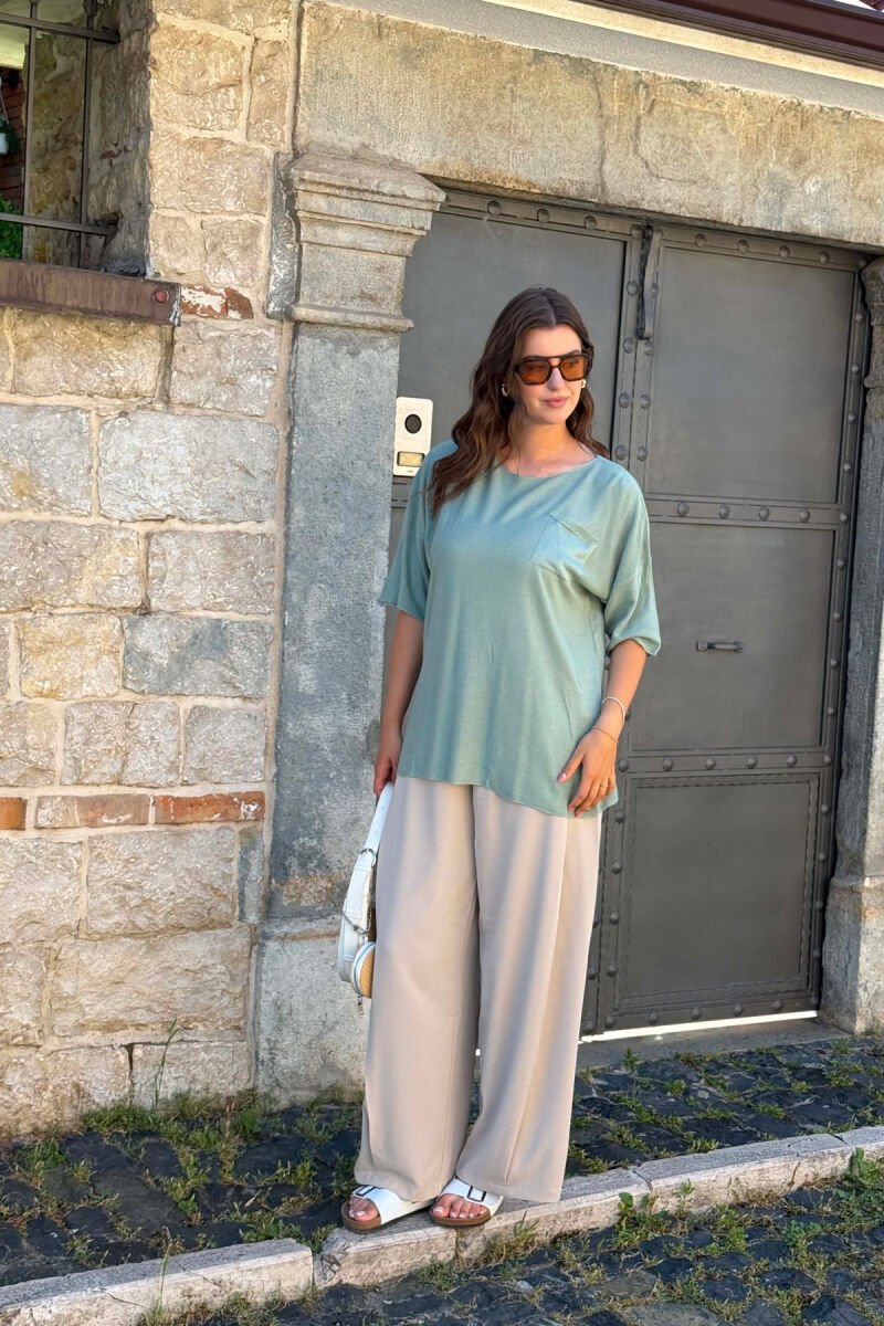 ONE COLOR FRONT POCKET WOMAN T-SHIRT MINT/MENTE - 5