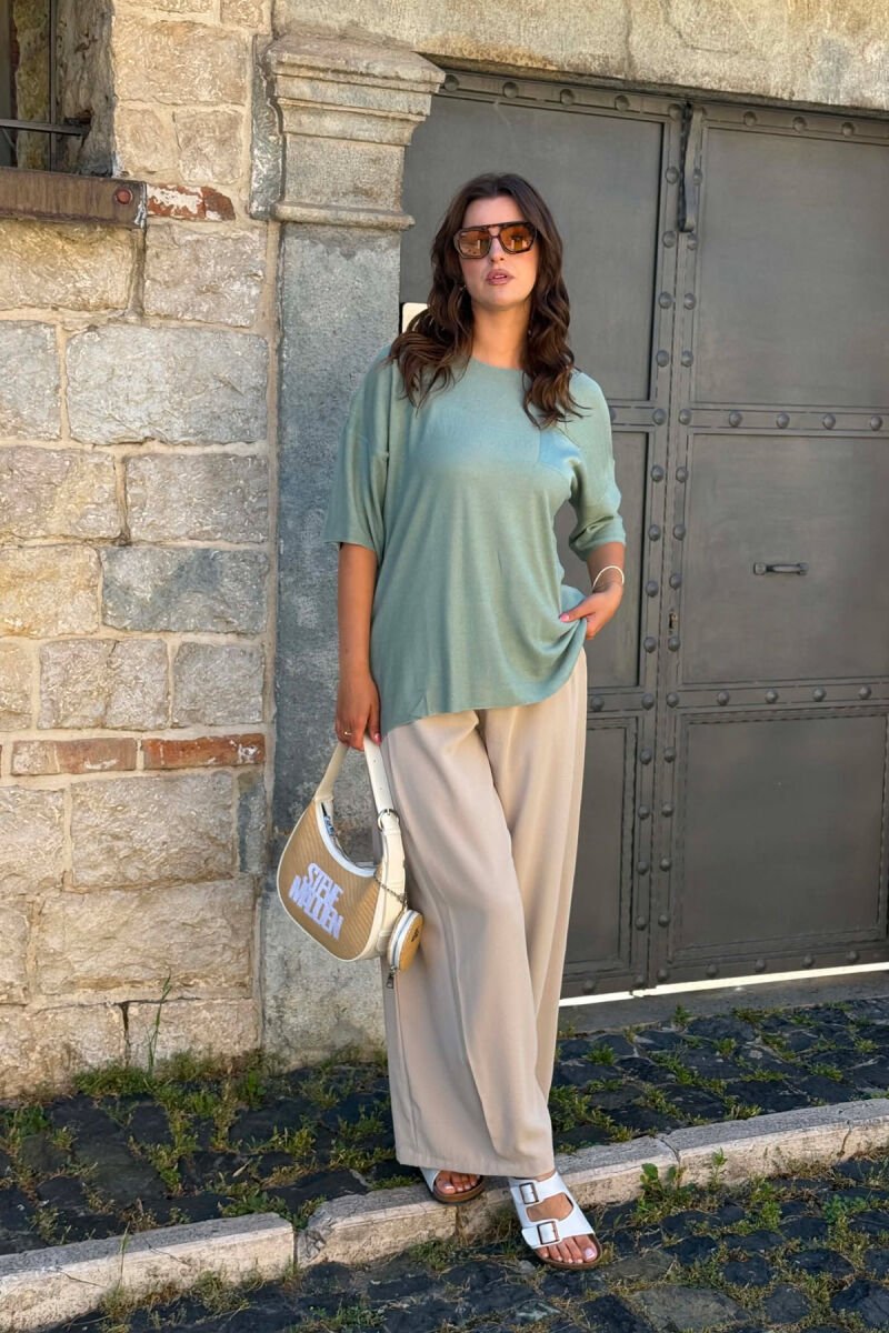 ONE COLOR FRONT POCKET WOMAN T-SHIRT MINT/MENTE - 1