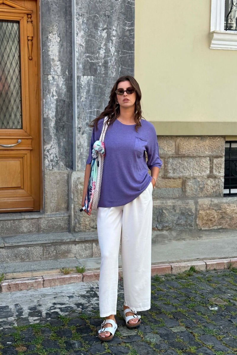 ONE COLOR FRONT POCKET WOMAN T-SHIRT PURPLE/LEJLA - 4