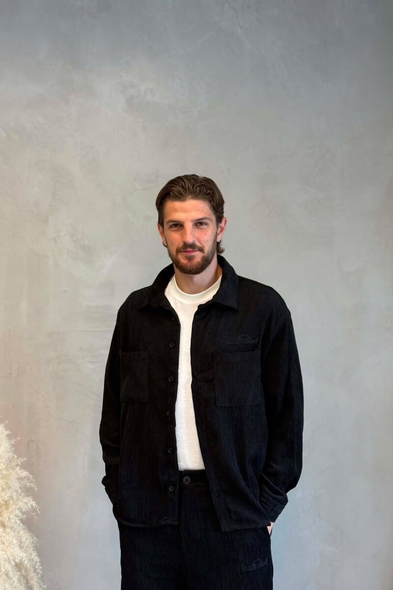 ONE COLOR FRONT POCKETS SHIRT + TROUSERS MEN SET BLACK/ E ZEZE - 3