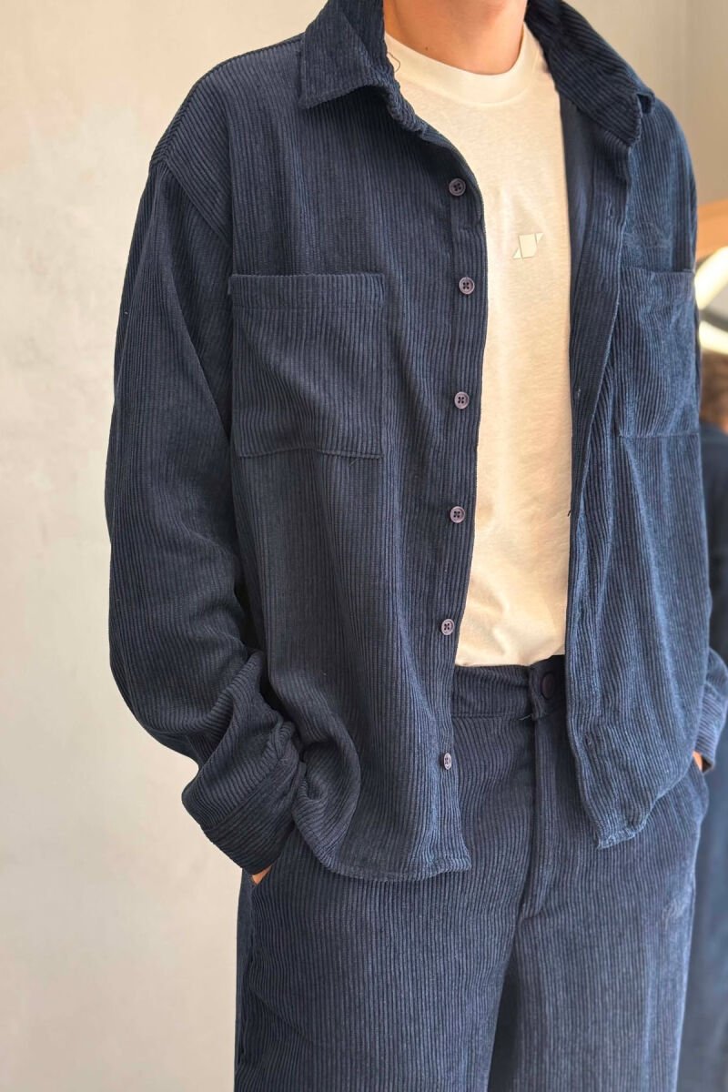 ONE COLOR FRONT POCKETS SHIRT + TROUSERS MEN SET BLUE/BLU - 2