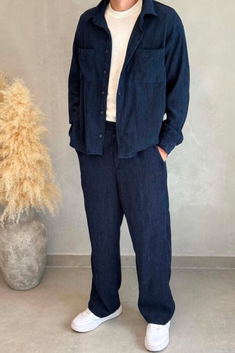 ONE COLOR FRONT POCKETS SHIRT + TROUSERS MEN SET BLUE/BLU - 4
