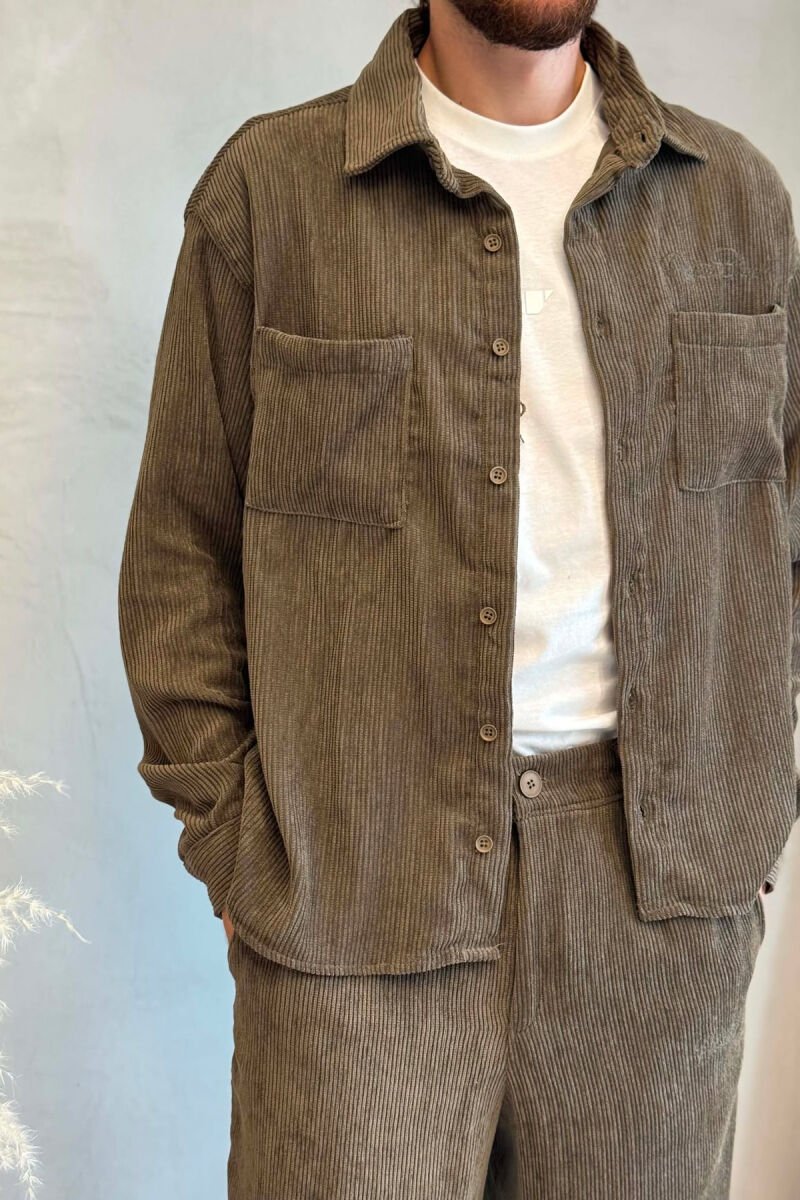 ONE COLOR FRONT POCKETS SHIRT + TROUSERS MEN SET GREEN/JESHILE - 2