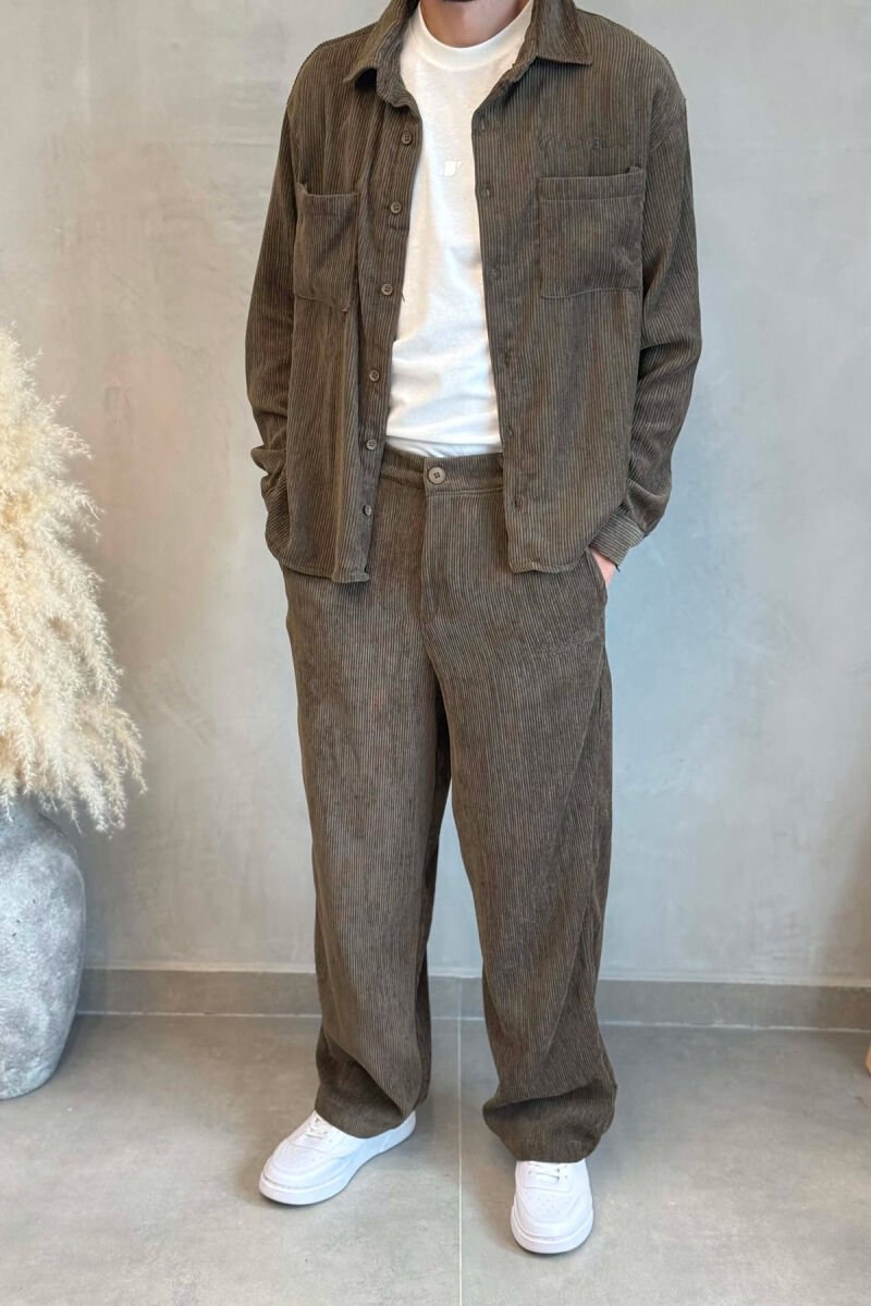 ONE COLOR FRONT POCKETS SHIRT + TROUSERS MEN SET GREEN/JESHILE - 4