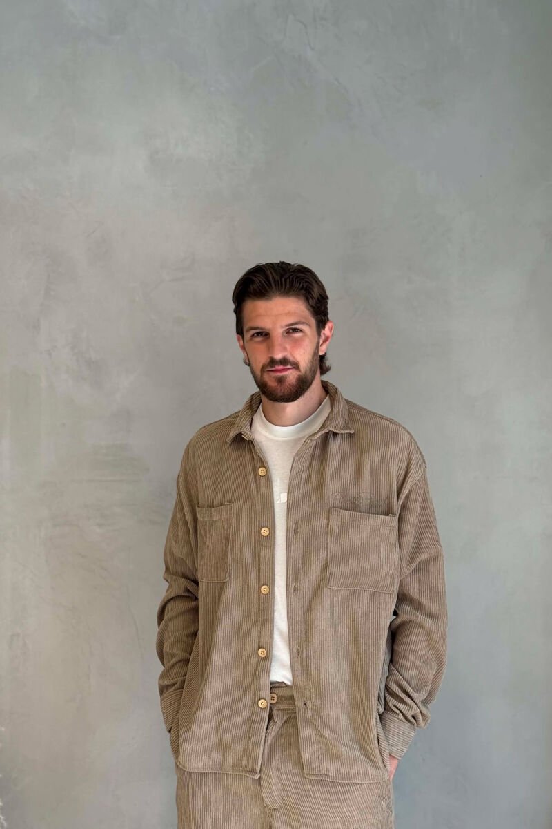 ONE COLOR FRONT POCKETS SHIRT + TROUSERS MEN SET KHAKI / KAKI - 3