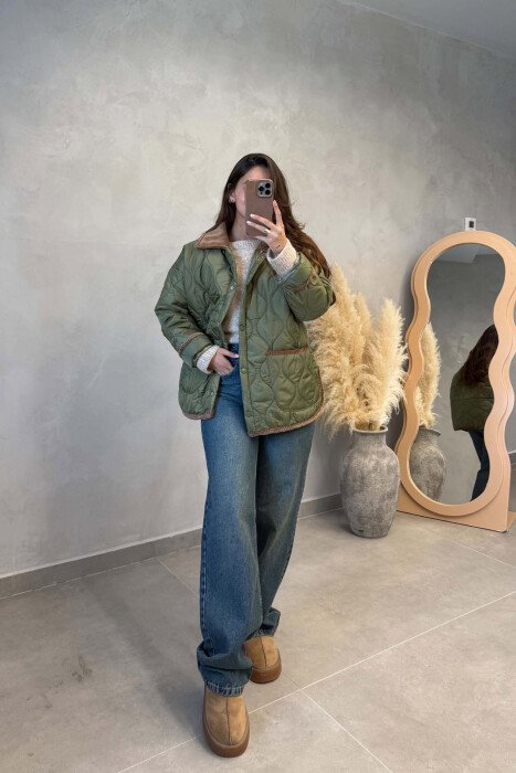 ONE COLOR FRONT POCKETS WOMAN JACKET GREEN/JESHILE - 4