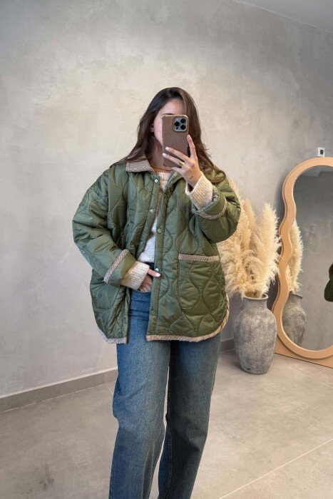 ONE COLOR FRONT POCKETS WOMAN JACKET OLIVE/ULLI - 1