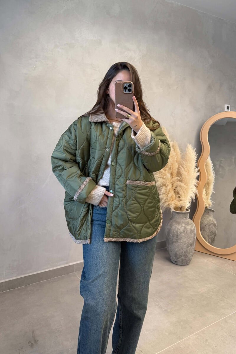 ONE COLOR FRONT POCKETS WOMAN JACKET OLIVE/ULLI - 1