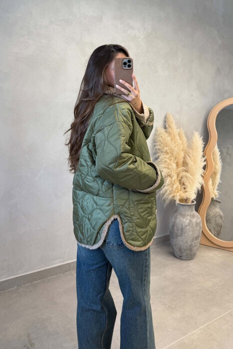ONE COLOR FRONT POCKETS WOMAN JACKET OLIVE/ULLI - 2