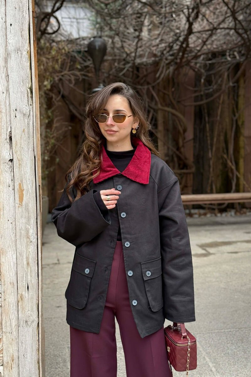ONE COLOR FRONT POCKETS WOMEN JACKET BLACK/ E ZEZE - 1