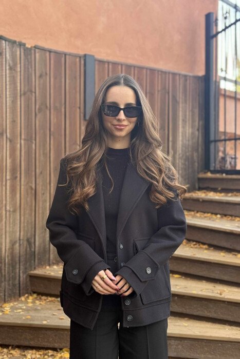 ONE COLOR FRONT POCKETS WOMEN JACKET BLACK/ E ZEZE - KLAUDIO FASHION
