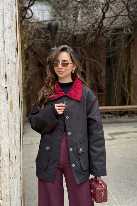 ONE COLOR FRONT POCKETS WOMEN JACKET BLACK/ E ZEZE - KLAUDIO FASHION