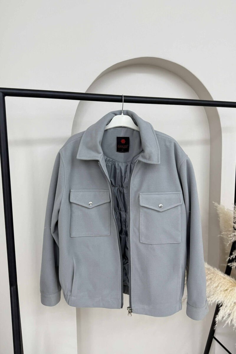 ONE COLOR FRONT POCKETS WOMEN JACKET GREY/GRI - 1