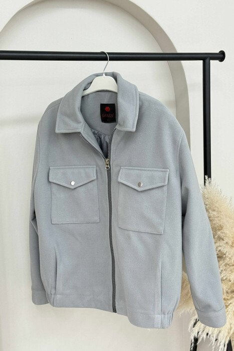 ONE COLOR FRONT POCKETS WOMEN JACKET GREY/GRI - 2