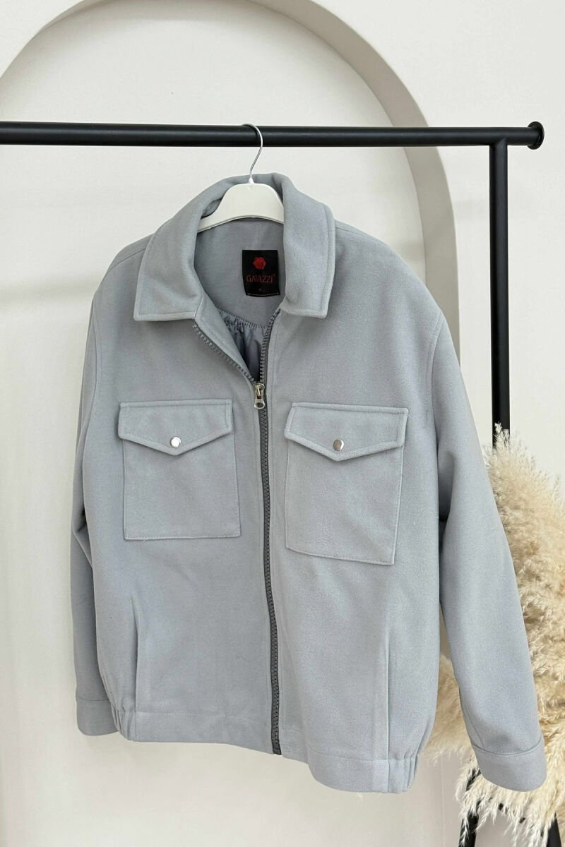 ONE COLOR FRONT POCKETS WOMEN JACKET GREY/GRI - 2