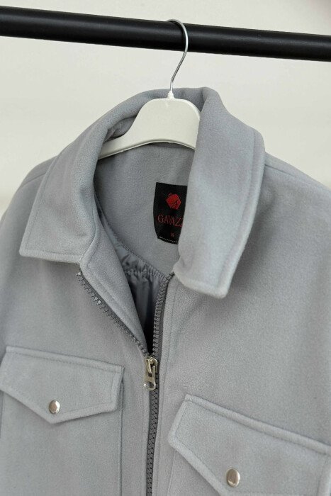 ONE COLOR FRONT POCKETS WOMEN JACKET GREY/GRI - 3