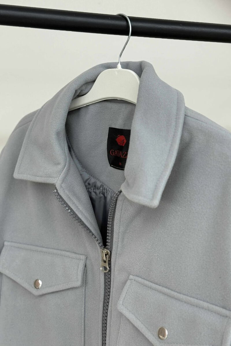 ONE COLOR FRONT POCKETS WOMEN JACKET GREY/GRI - 3