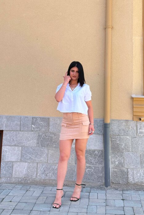 ONE COLOR FRONT POCKETS WOMEN SKIRT BEIGE/BEZHE - KLAUDIO FASHION