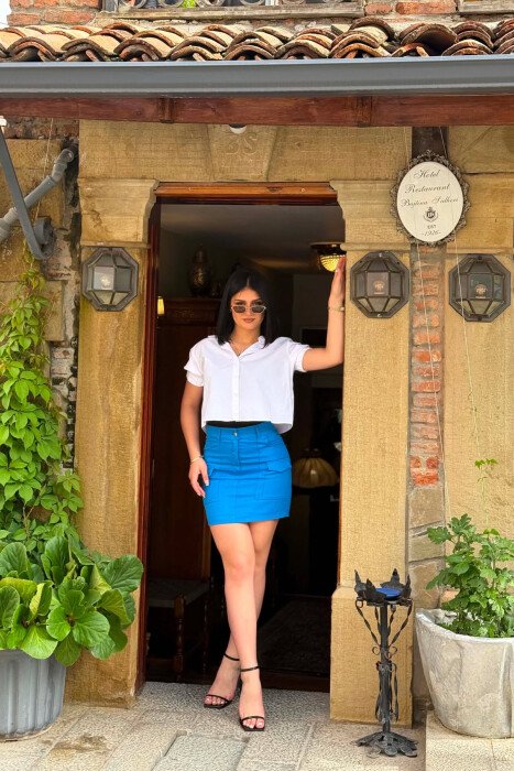ONE COLOR FRONT POCKETS WOMEN SKIRT BLUE/BLU - 3