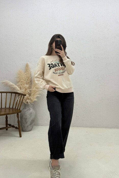 ONE COLOR FRONT PRINTED WOMAN SWEATSHIRT BEIGE/BEZHE - 3