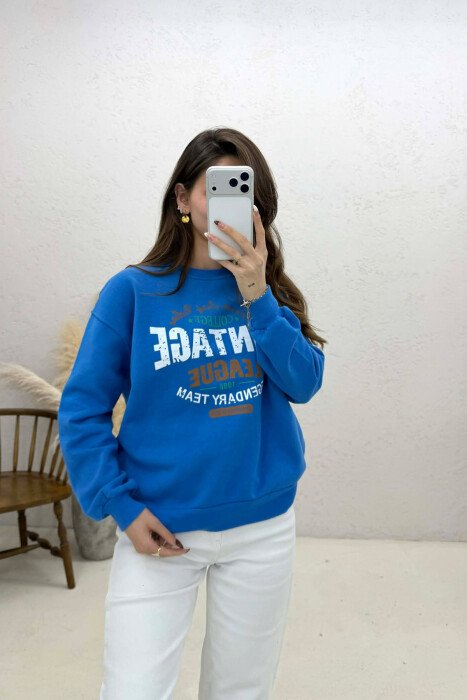 ONE COLOR FRONT PRINTED WOMAN SWEATSHIRT BLUE/BLU 