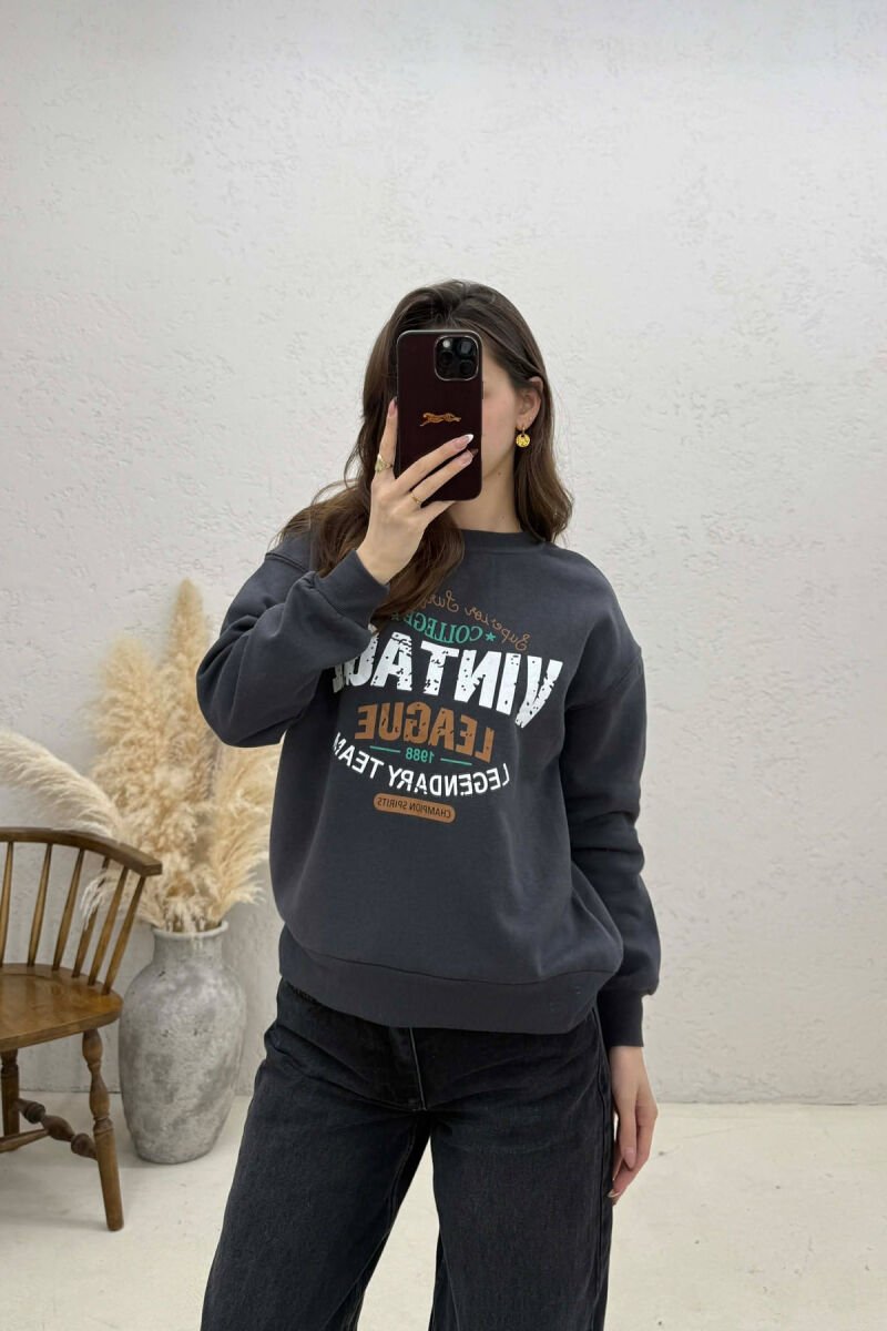 ONE COLOR FRONT PRINTED WOMAN SWEATSHIRT DARK GREY/GEE - 1