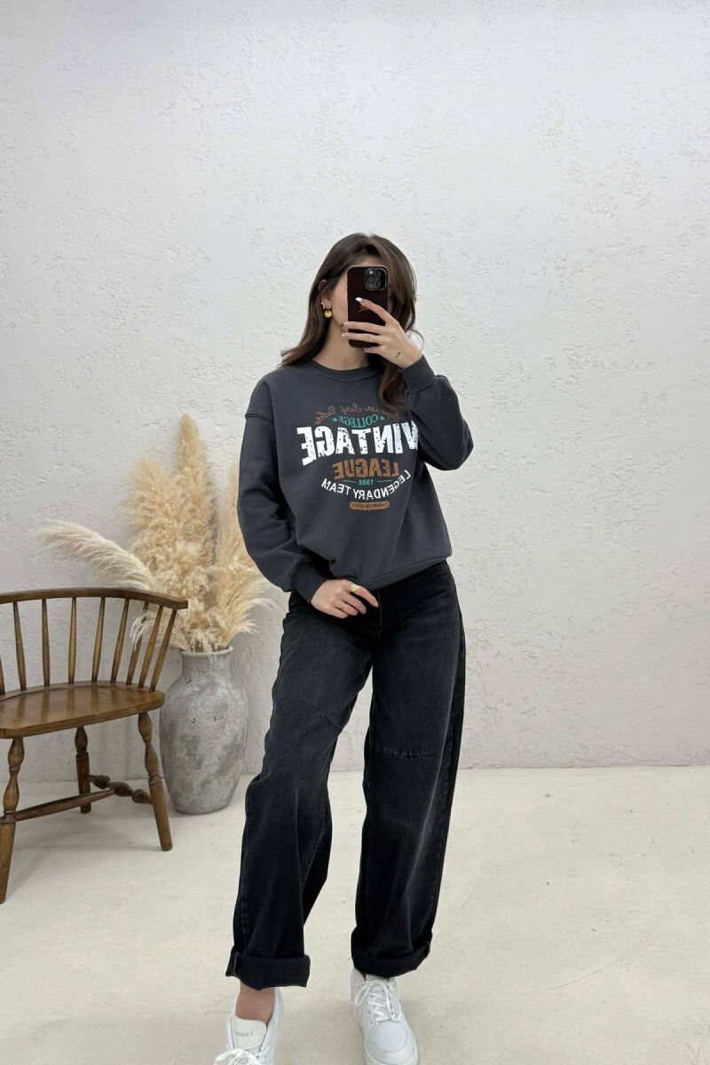 ONE COLOR FRONT PRINTED WOMAN SWEATSHIRT DARK GREY/GEE - 2