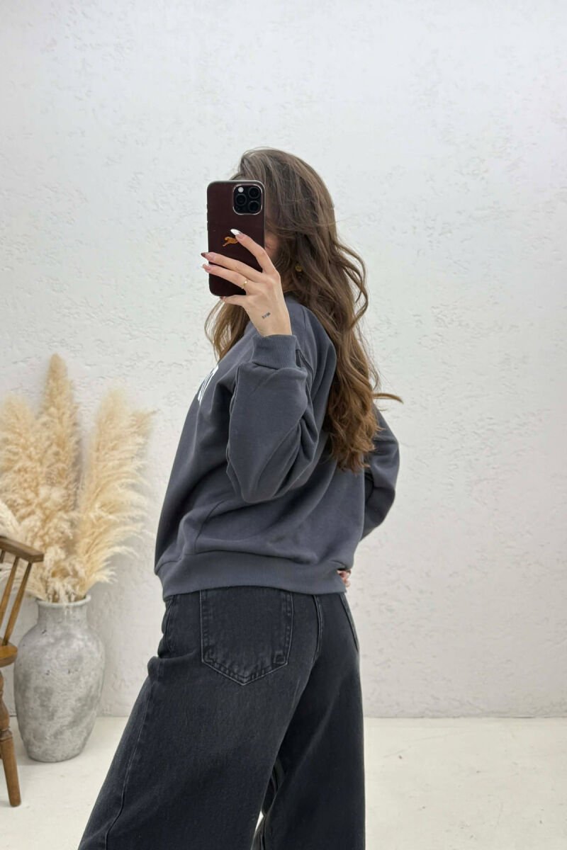 ONE COLOR FRONT PRINTED WOMAN SWEATSHIRT DARK GREY/GEE - 3