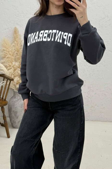ONE COLOR FRONT PRINTED WOMAN SWEATSHIRT DARK GREY/GEE - 4