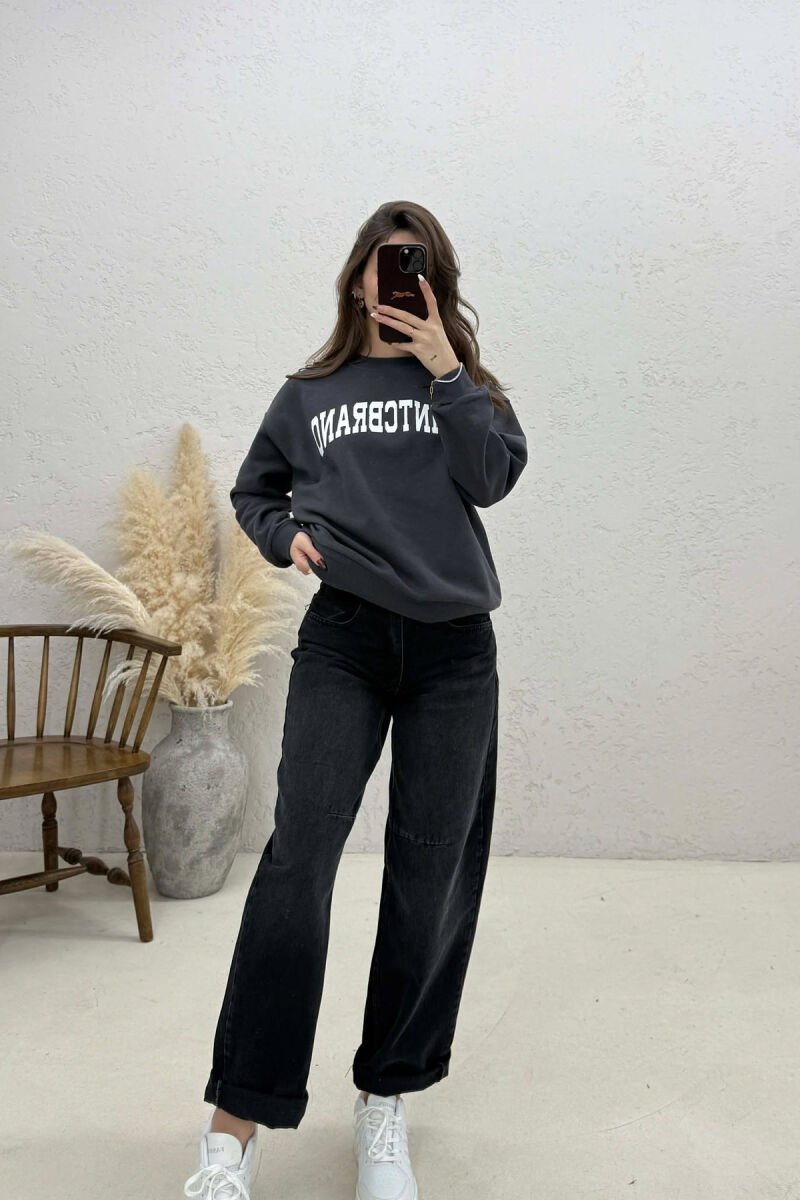 ONE COLOR FRONT PRINTED WOMAN SWEATSHIRT DARK GREY/GEE - 5