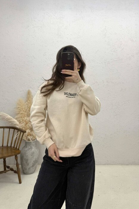 ONE COLOR FRONT PRINTED WOMEN SWEATSHIRT BEIGE/BEZHE 