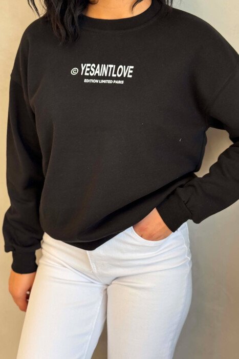 ONE COLOR FRONT PRINTED WOMEN SWEATSHIRT BLACK/ E ZEZE - 5