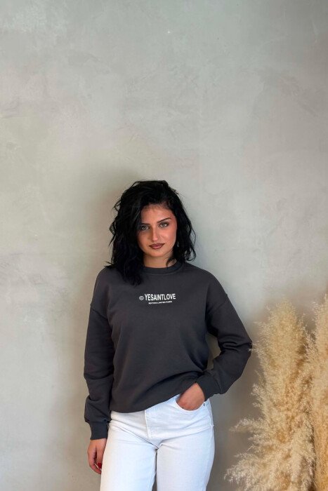 ONE COLOR FRONT PRINTED WOMEN SWEATSHIRT GREY/GRI 