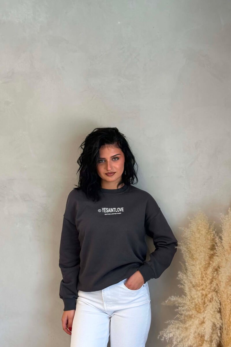 ONE COLOR FRONT PRINTED WOMEN SWEATSHIRT GREY/GRI - 1