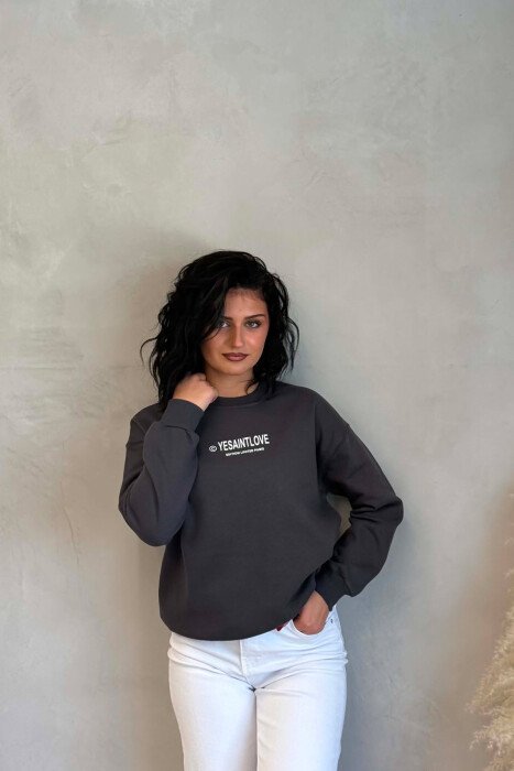 ONE COLOR FRONT PRINTED WOMEN SWEATSHIRT GREY/GRI - 3