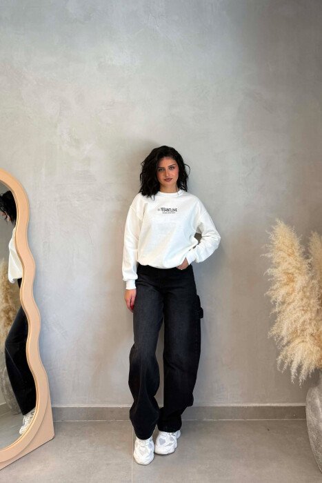 ONE COLOR FRONT PRINTED WOMEN SWEATSHIRT WHITE-E BARDHE - 4