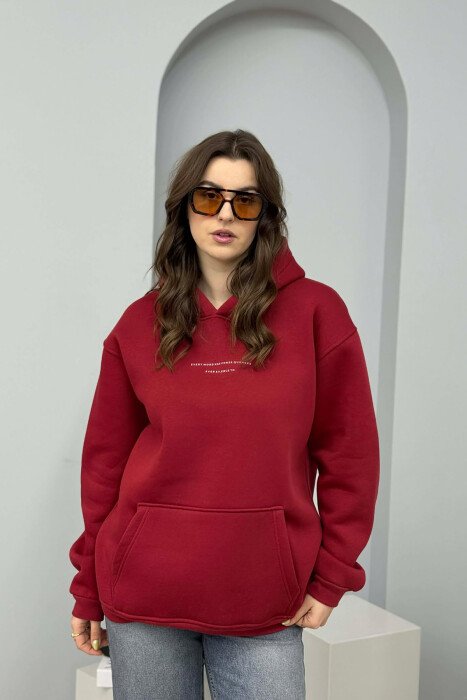 ONE COLOR FRONT SIMPLE WRITTING WOMEN HOODIE BURGUNDY/VISHNJE 