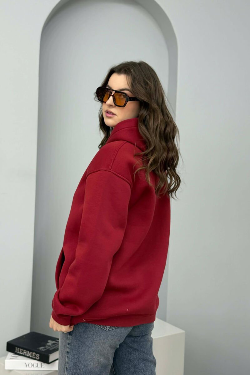 ONE COLOR FRONT SIMPLE WRITTING WOMEN HOODIE BURGUNDY/VISHNJE - 3