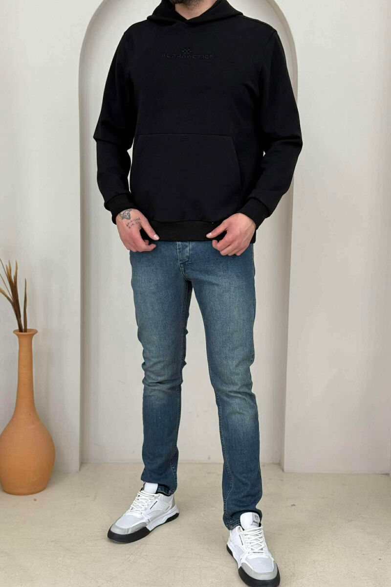 ONE COLOR FRONT WRITTING MEN HOODIE BLACK/ E ZEZE - 2