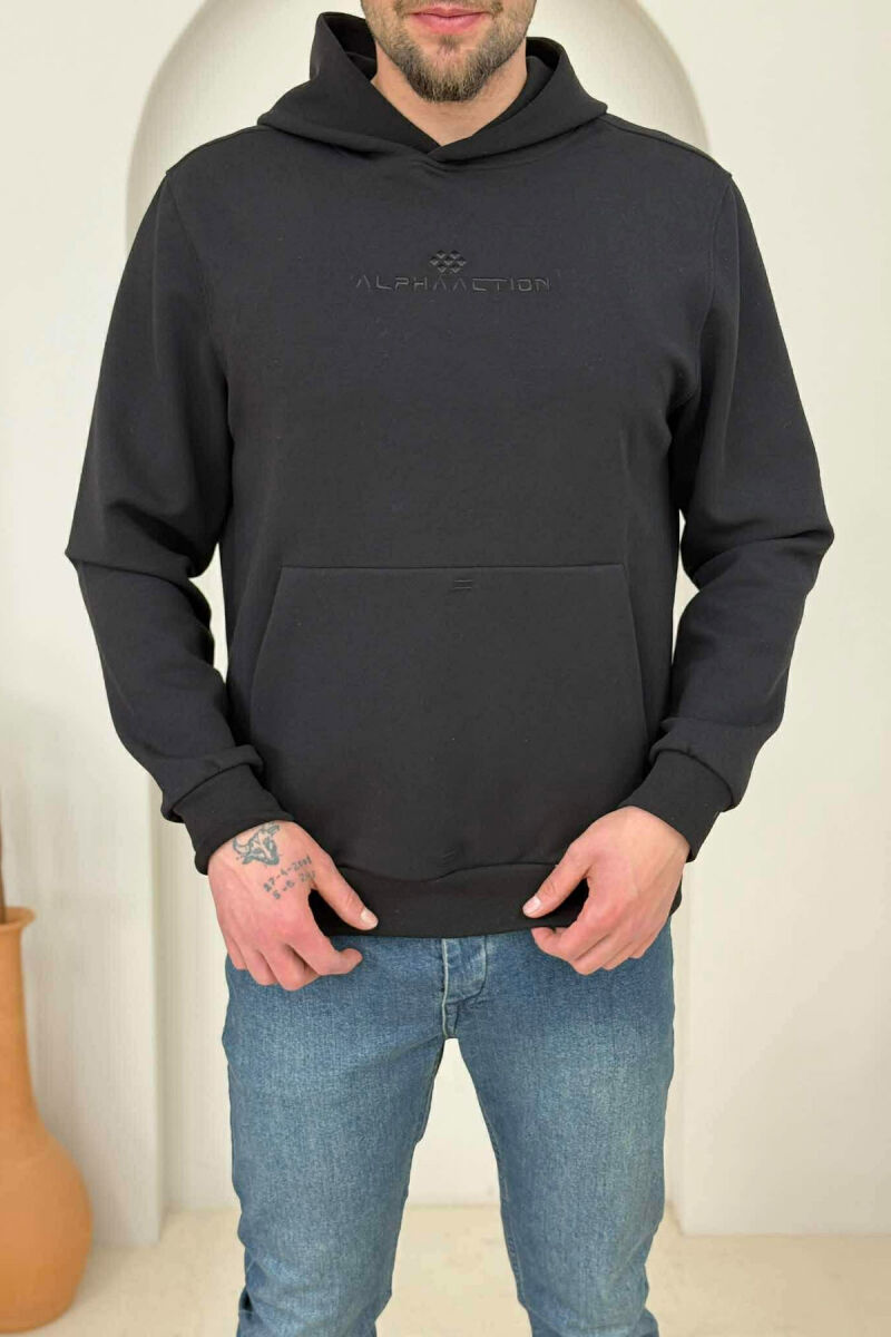 ONE COLOR FRONT WRITTING MEN HOODIE BLACK/ E ZEZE - 1