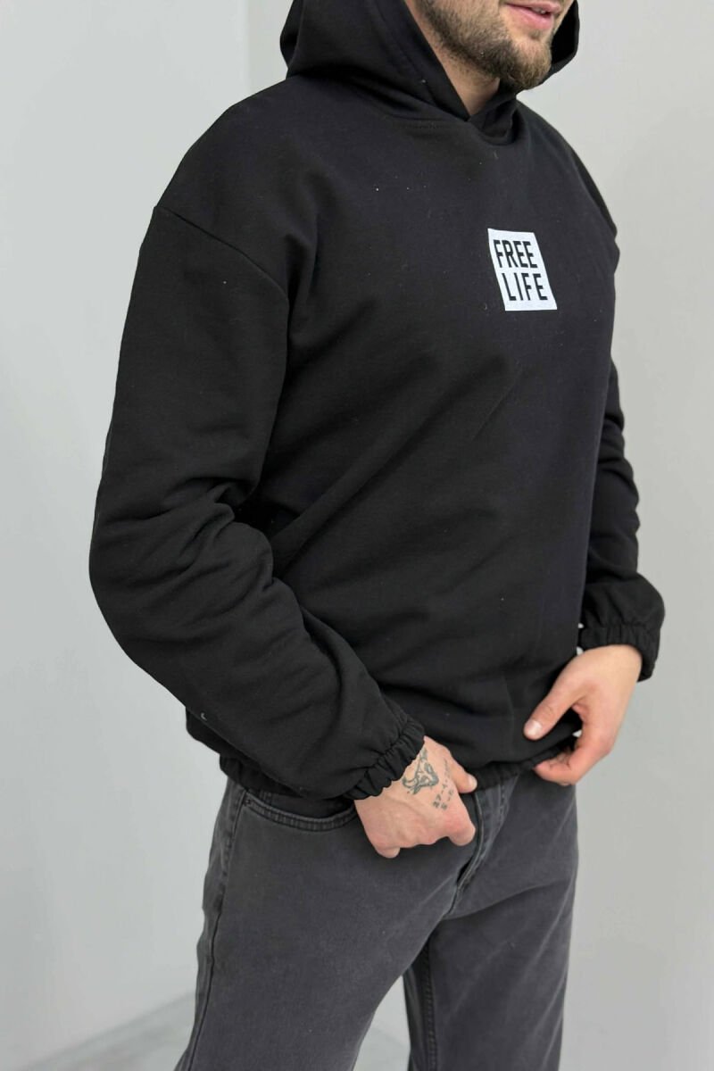 ONE COLOR FRONT WRITTING MEN HOODIE BLACK/ E ZEZE - 1