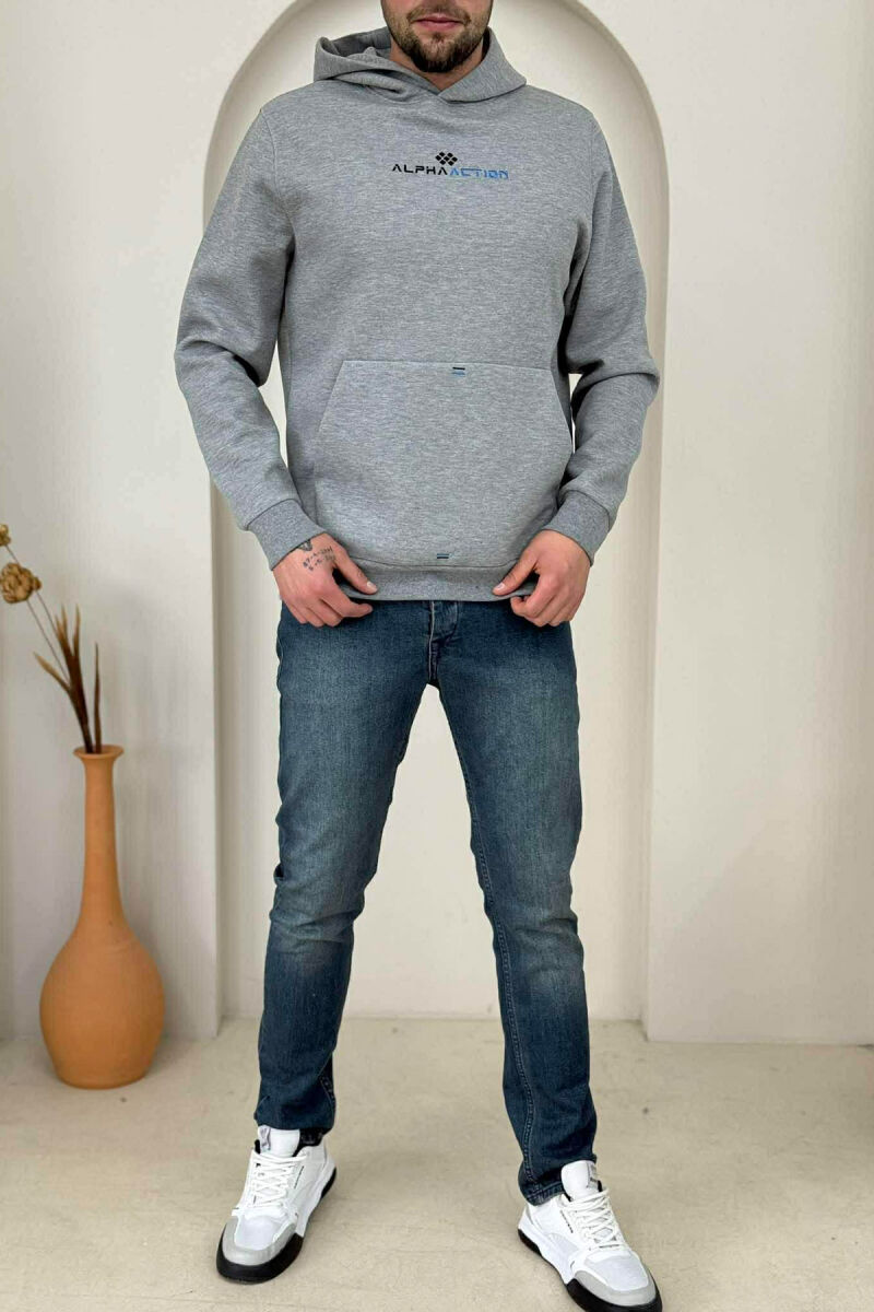 ONE COLOR FRONT WRITTING MEN HOODIE GREY/GRI - 2
