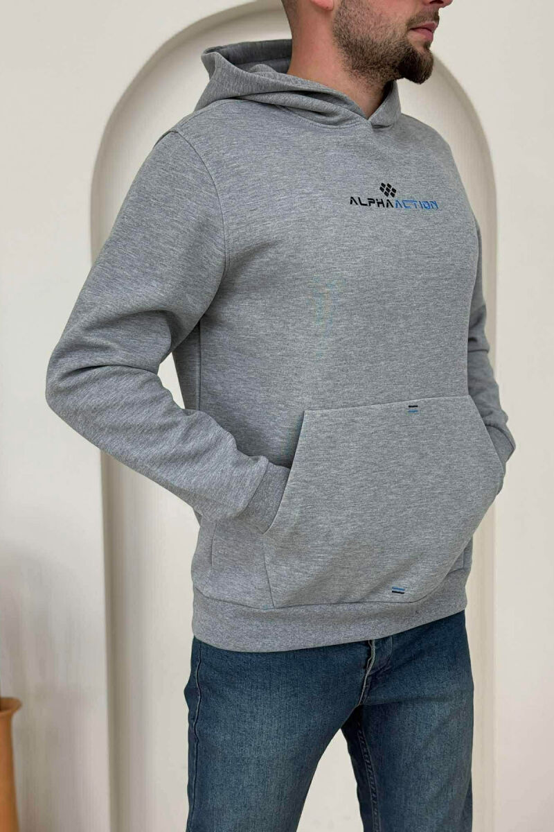 ONE COLOR FRONT WRITTING MEN HOODIE GREY/GRI - 3