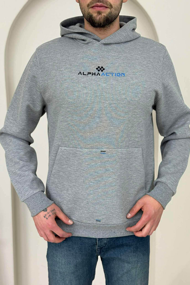 ONE COLOR FRONT WRITTING MEN HOODIE GREY/GRI - 1