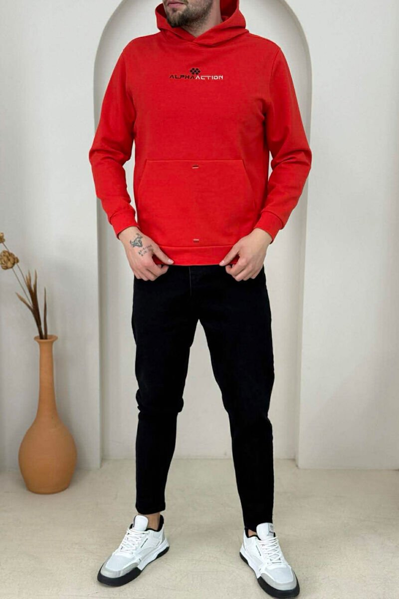 ONE COLOR FRONT WRITTING MEN HOODIE RED/E KUQE - 2