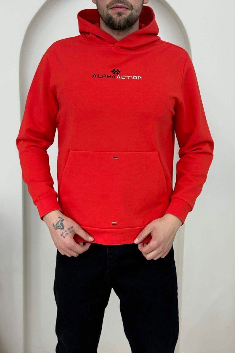 ONE COLOR FRONT WRITTING MEN HOODIE RED/E KUQE - 1