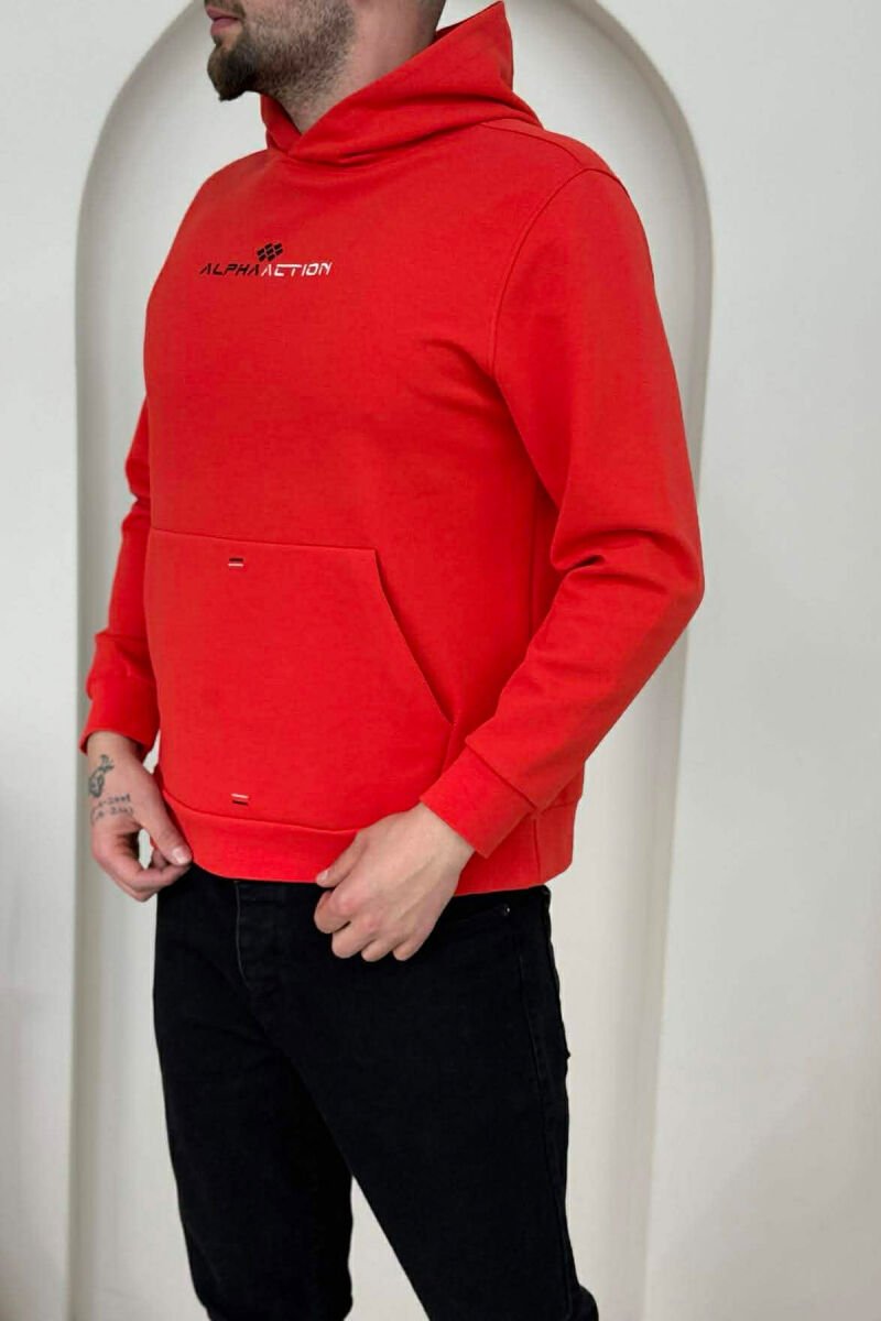 ONE COLOR FRONT WRITTING MEN HOODIE RED/E KUQE - 3