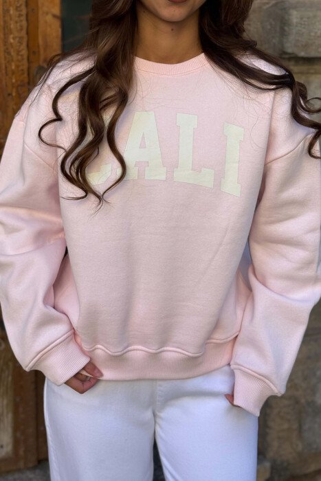 ONE COLOR FRONT WRITTINGS FLUFFY WOMAN SWEATSHIRT PINK/ROZE - 2