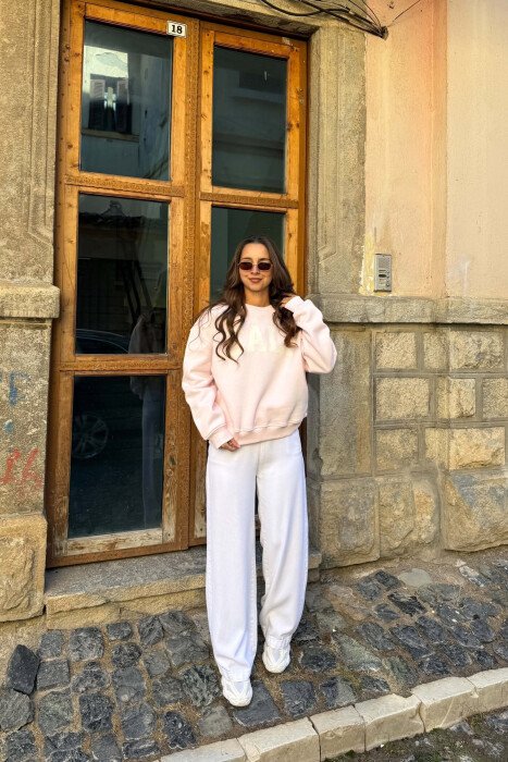 ONE COLOR FRONT WRITTINGS FLUFFY WOMAN SWEATSHIRT PINK/ROZE - 4